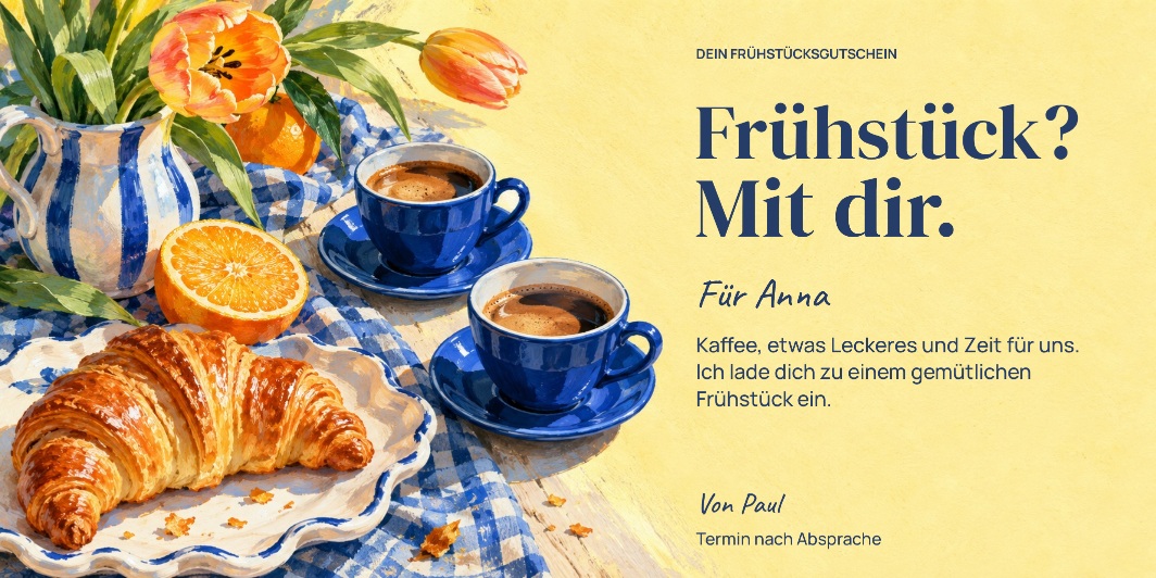 Essensgutschein „Frühstück? Mit dir.“ als personalisiertes Beispiel