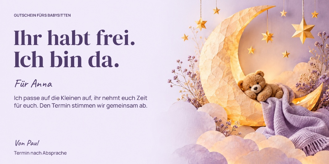 Hilfsgutschein „Heute habt ihr frei.“ als personalisiertes Beispiel