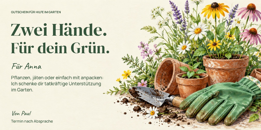 Hilfsgutschein „Zwei Hände mehr.“ als personalisiertes Beispiel