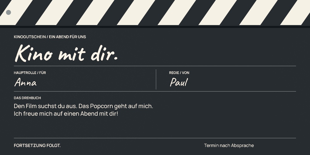Kinogutschein „Du führst Regie.“ als personalisiertes Beispiel