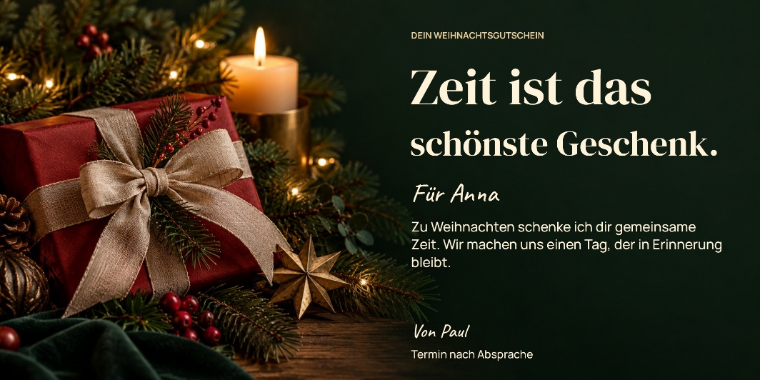 Weihnachtsgutschein „Das schönste Geschenk.“ als personalisiertes Beispiel