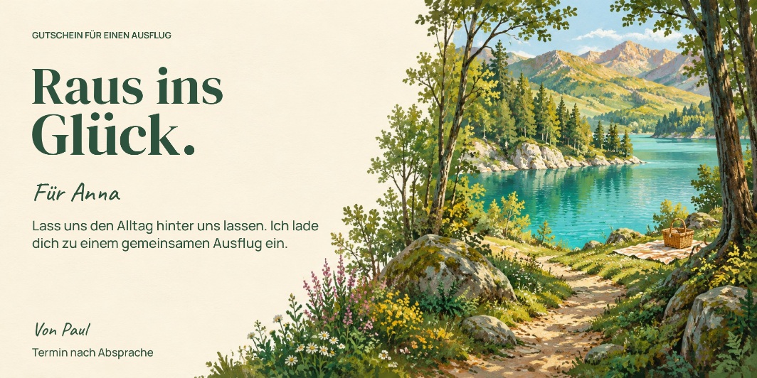 Zeitgutschein „Raus ins Glück.“ als personalisiertes Beispiel