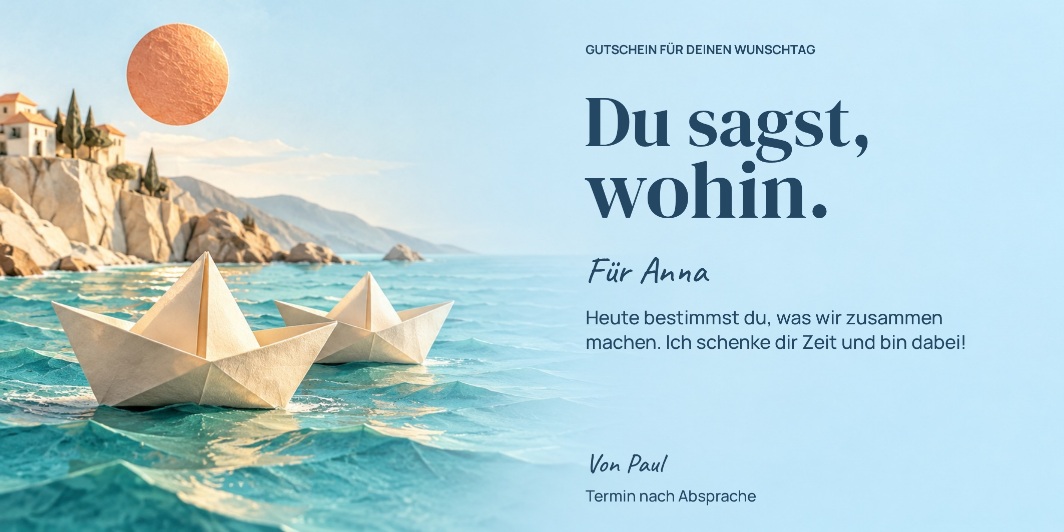 Zeitgutschein „Du sagst, wohin.“ als personalisiertes Beispiel